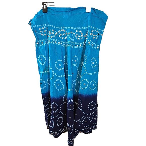 Handmade Blue boho midi skirt adjustable tie waist mirror sequins One Size New - Picture 3 of 15